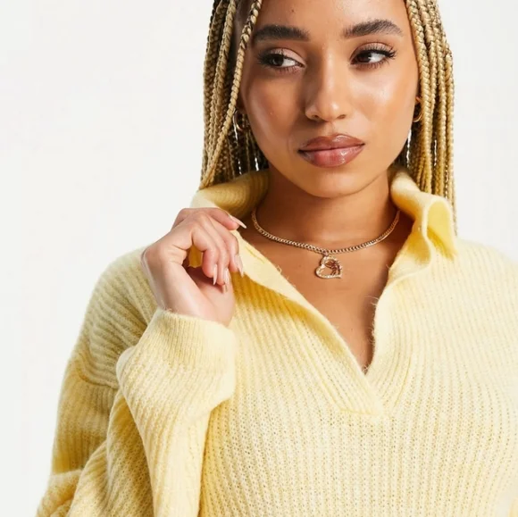 NWOT TopShop Boxy Cropped Sweater in Yellow Sz Lrg - Picture 2 of 4